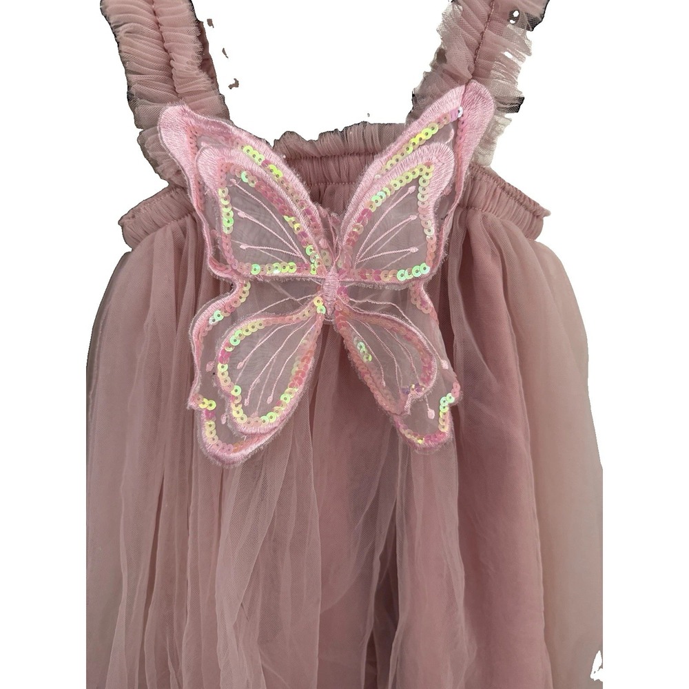 Dusty Pink Toddler Butterfly Tulle Tutu Costume Dress with Sequined Butterfly 3T